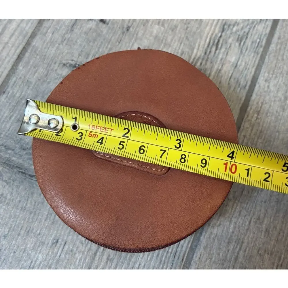 Vintage Dopp Buxton Leather Travel Jewelry Case Round Tan Deadstock 1980s